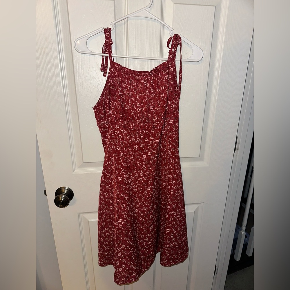 Burgundy Dress with White and Yellow flowers